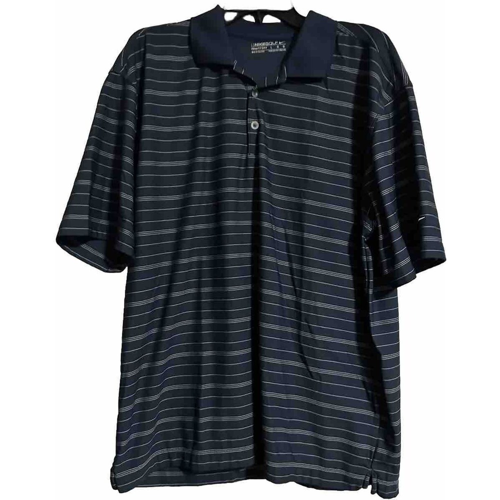 Nike Golf Size XL Mens Dri‎ Fit Polo Shirt Short Sleeve Navy Blue Stripe